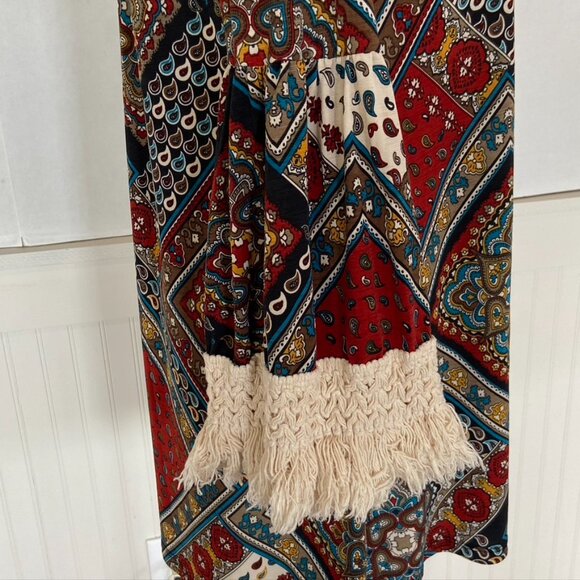 Vintage Paisley Mini Dress with Crocheted Trim Sz M - Picture 11 of 13